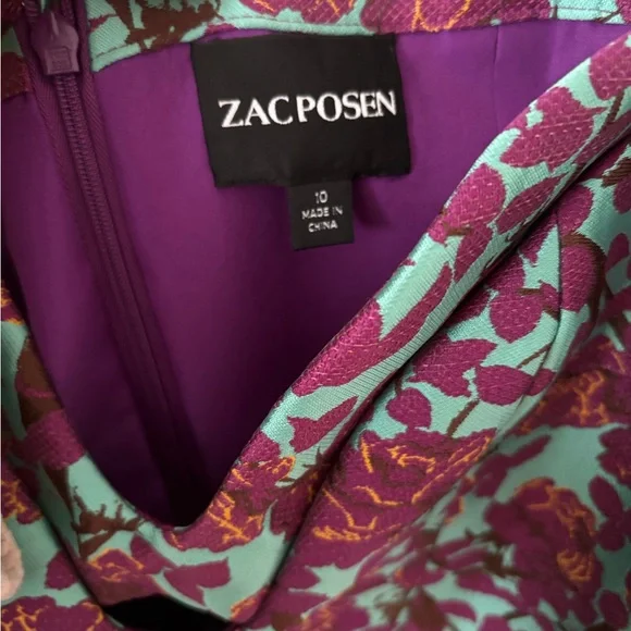 $1492 Zac Posen Women's Purple Floral Jacquard Cold Shoulder Gown - Picture 6 of 8